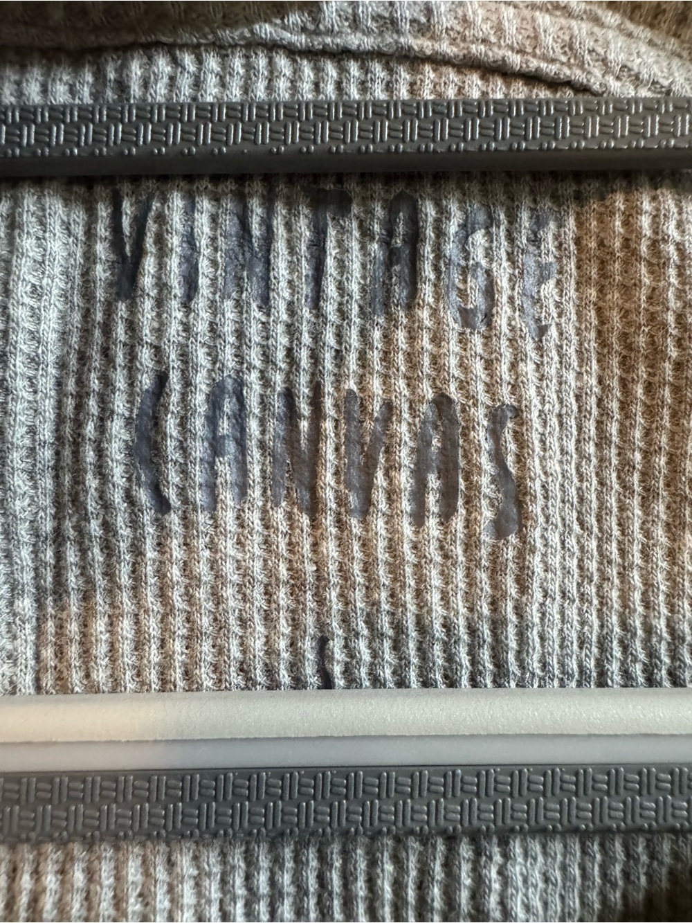 Gray Waffle Knit Top with Faded Black Print - Picture 3 of 3